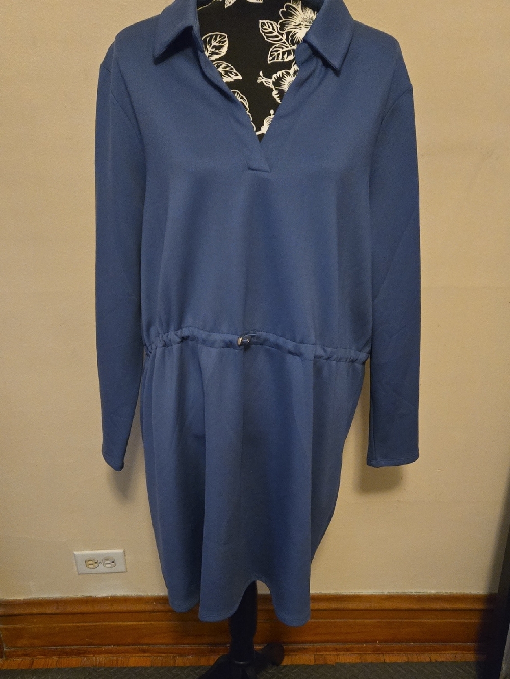 Primark Blue Long-Sleeve Collared Drawstring Dress